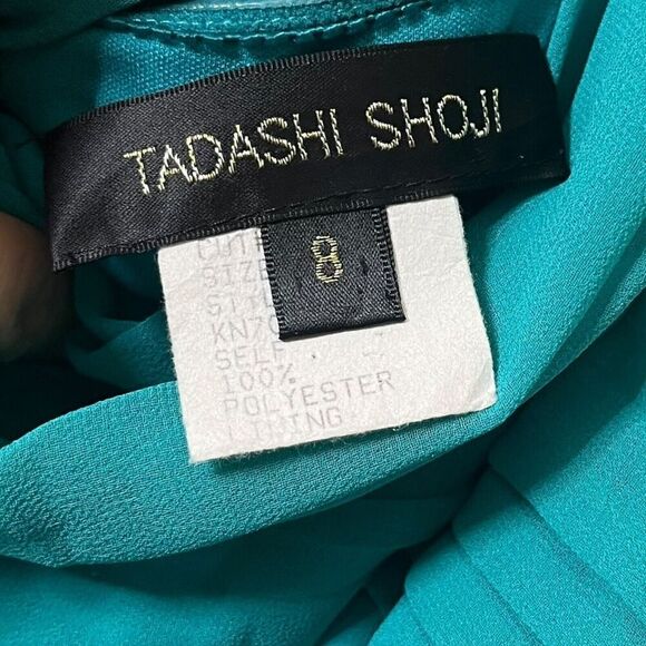 Tadashi Shoji Off Shoulder Maxi Dress Blue Women’s Size 8 Pleated Chiffon - Picture 10 of 16